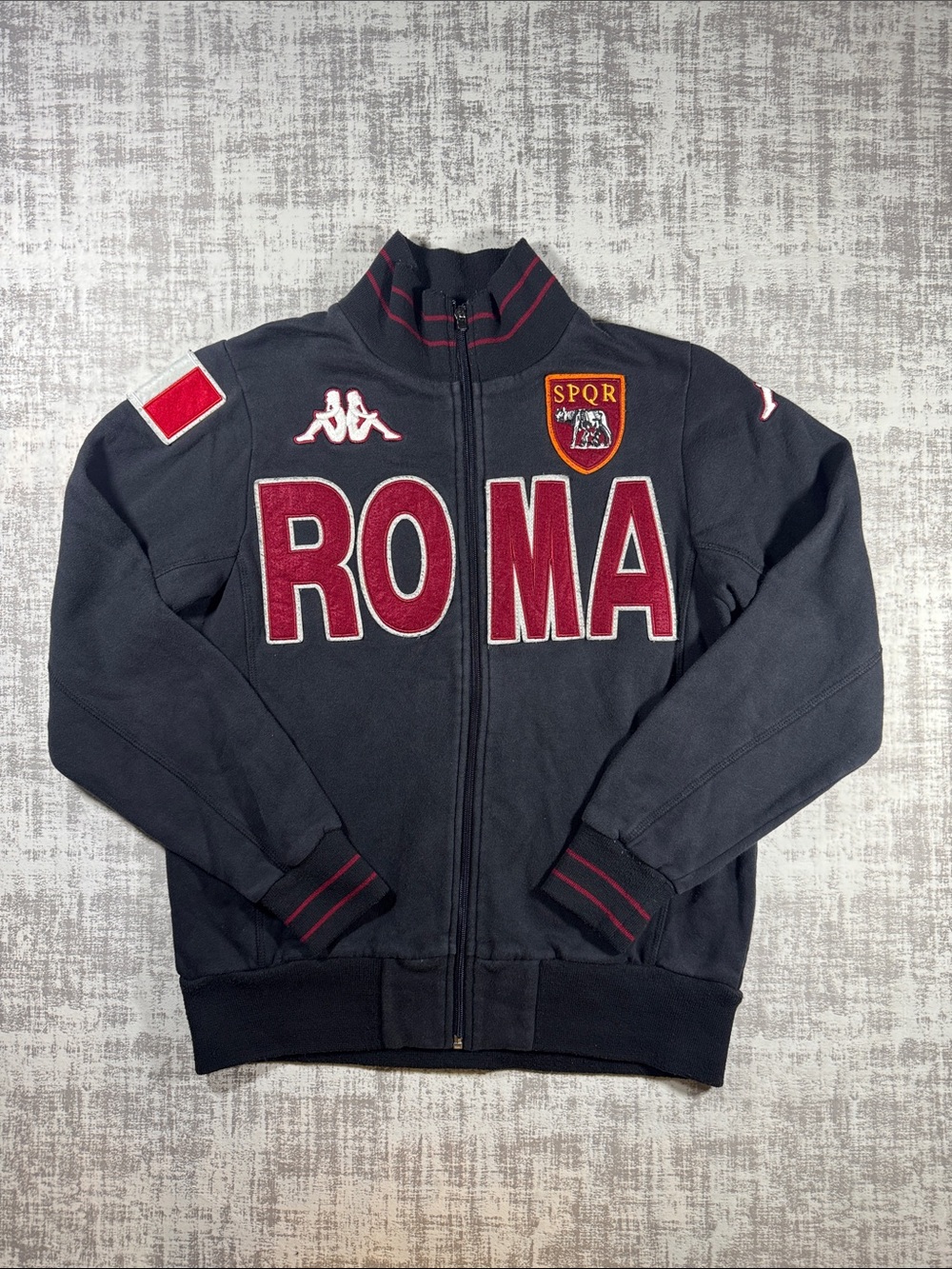 RARE Vintage Kappa AS Roma "Eroi" track Jacket Black Size Small 24X20.5 PTP